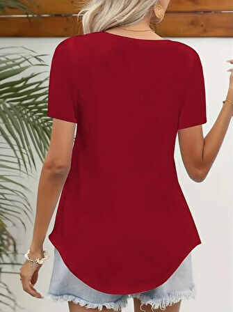 TUA MODA Kadın Kısa Kollu Kare Lazer Yakalı Janjan Krep Bluz