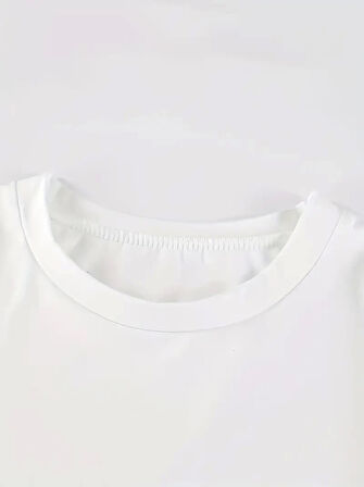 TUA MODA Baskılı Oversize Bisiklet Yaka T-shirt - Beyaz