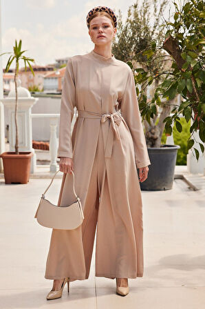 TUA MODA 7028 Uzun Tulum Elbise - Bej