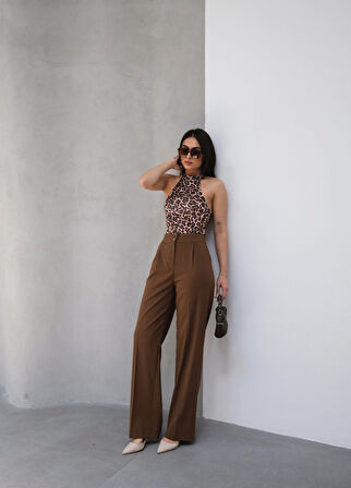 TUA MODA Arkasi Lasti̇kli̇ Pi̇leli̇ Dökümlü Wide Leg Pantolon