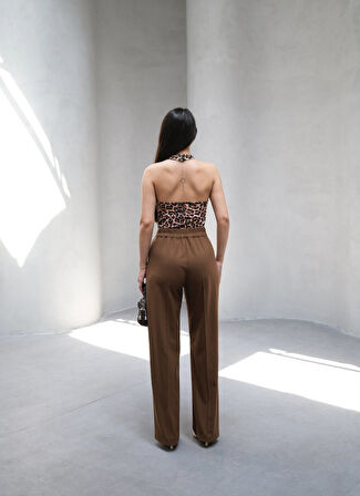 TUA MODA Arkasi Lasti̇kli̇ Pi̇leli̇ Dökümlü Wide Leg Pantolon