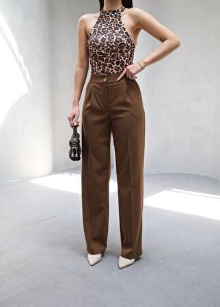 TUA MODA Arkasi Lasti̇kli̇ Pi̇leli̇ Dökümlü Wide Leg Pantolon