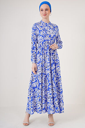 TUA MODA 2144 Hakim Yaka Tesettür Elbise - Saks