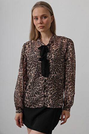 TUA MODA Fiyonk Detaylı Leopar Bluz - Leopar