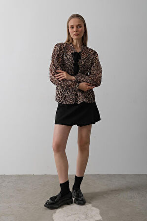 TUA MODA Fiyonk Detaylı Leopar Bluz - Leopar