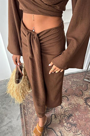 TUA MODA Crop Gömlekli Ve Eteği Büzgülü Tasarım Takım 10195