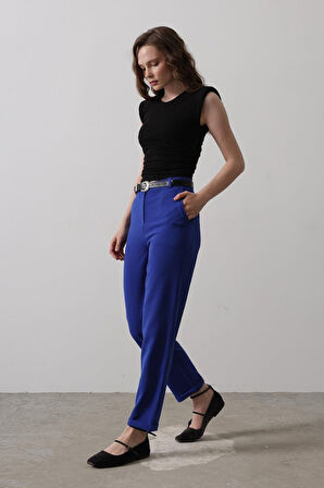 TUA MODA Kemerli Havuç Pantolon - Saks