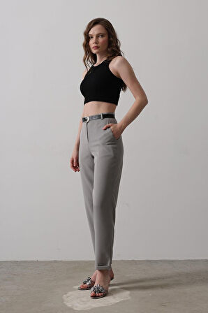 TUA MODA Kemerli Havuç Pantolon - Gri