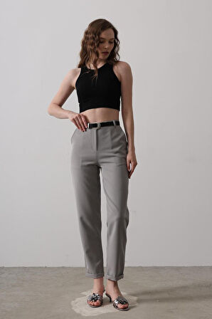 TUA MODA Kemerli Havuç Pantolon - Gri