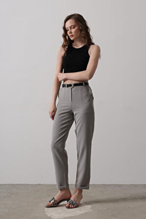TUA MODA Kemerli Havuç Pantolon - Gri