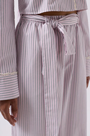 TUA MODA Kuşak Detay Çizgili Pantolon