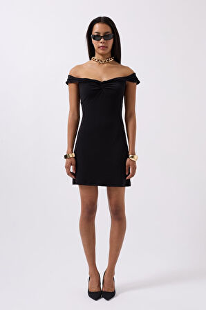 TUA MODA Büzgü Detay Omuz Askılı Mini Elbise