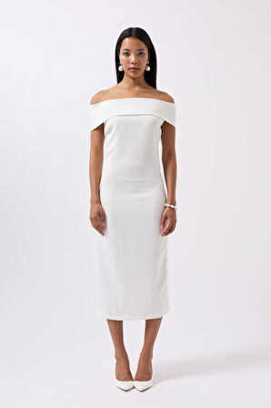 TUA MODA Omuz Katlama Detay Maxi Elbise