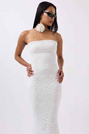 TUA MODA Straplez Dantel Maxi Elbise