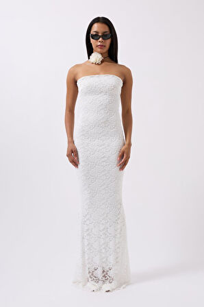 TUA MODA Straplez Dantel Maxi Elbise