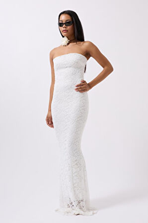 TUA MODA Straplez Dantel Maxi Elbise