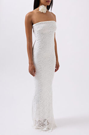 TUA MODA Straplez Dantel Maxi Elbise