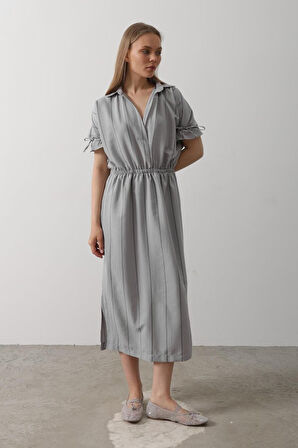 TUA MODA Beli Lastikli Elbise - Gri