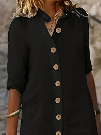 TUA MODA Kadın Kısa Kollu Hakim Yaka önden Düğmeli Kısa Müslim Elbise