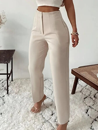 TUA MODA Kadın Yüksek Bel önden Fermuarlı Ithal Krep Pantolon