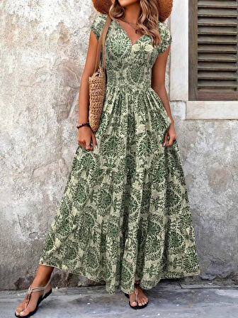 TUA MODA Kadın Kısa Kollu Kruvaze Yaka Beli Lastikli Süprem