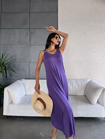 TUA MODA Kadın çan Dokuma Kumaş V Yaka Asimetrik Kesim Elbise