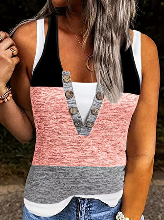 TUA MODA Kadın V Yakalı önden Düğmeli Viskon Bluz