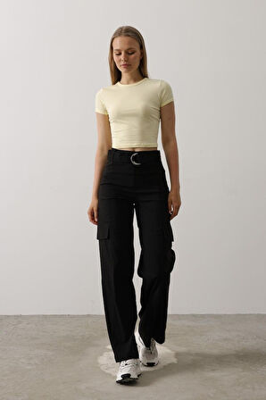 TUA MODA Kemerli Cargo Pantolon - Siyah