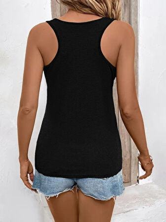 TUA MODA Kadın Askılı Yuvarlak Yaka Kalp Baskılı Viskon Bluz