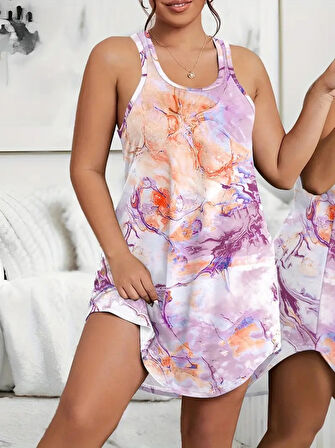 TUA MODA Kadın Askılı Sporcu Yaka Baskılı Süprem Elbise