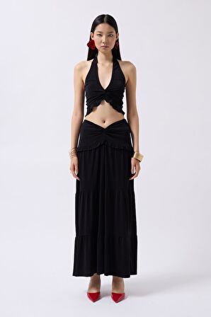 TUA MODA Düğüm Detay Fırfırlı Crop