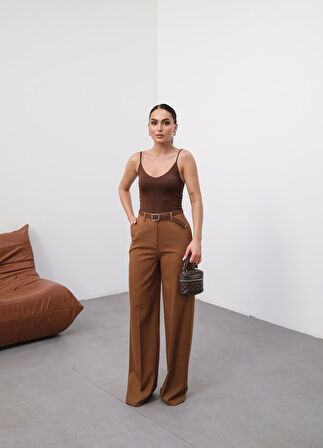 TUA MODA Keten Kemerli̇ Ve Dökümlü Palazzo Pantolon (Kemer Dahi̇l)