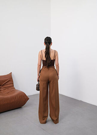 TUA MODA Keten Kemerli̇ Ve Dökümlü Palazzo Pantolon (Kemer Dahi̇l)