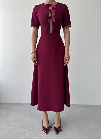 TUA MODA Wera Taşlı Fiyonk Detaylı Elbise