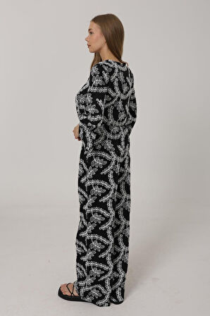TUA MODA İşlemeli Oversize Pantolon - Siyah