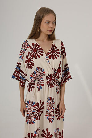 TUA MODA Desenli Yarım Kol Elbise - Kırmızı