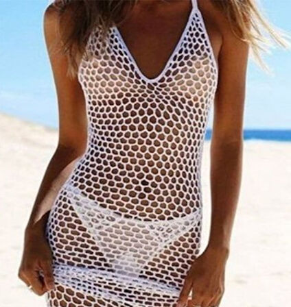 TUA MODA Kadın File Desen Tam Boy Askılı Triko Pareo