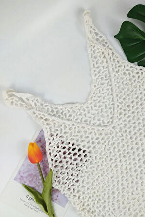 TUA MODA Kadın File Desen Tam Boy Askılı Triko Pareo