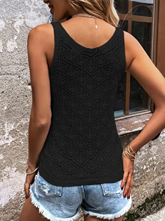 TUA MODA Kadın Baklava Desen Detaylı Kalın Askılı Triko Bluz