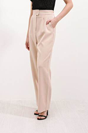 TUA MODA Bej Yüksek Bel Kumaş Pantolon 6612