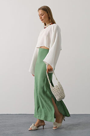 TUA MODA YARASA KOLLU CROP BLUZ - Beyaz