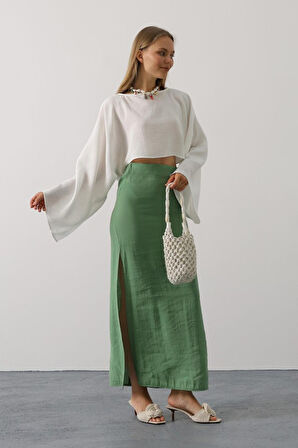 TUA MODA YARASA KOLLU CROP BLUZ - Beyaz