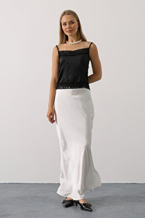 TUA MODA Likralı Saten Bluz - Siyah