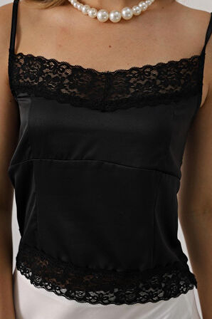 TUA MODA Likralı Saten Bluz - Siyah