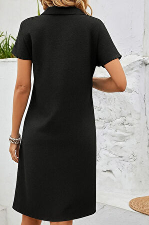 TUA MODA Kadın Kısa Kollu V Yakalı Bürümcük Elbise