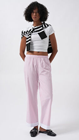 TUA MODA Paça Şerit Detay Çizgili Pantolon