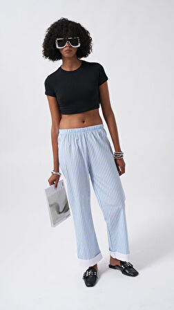 TUA MODA Paça Şerit Detay Çizgili Pantolon