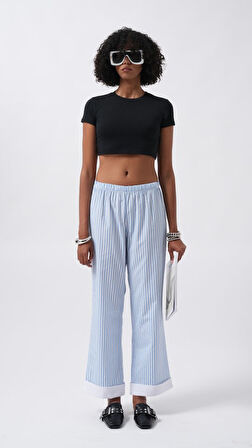 TUA MODA Paça Şerit Detay Çizgili Pantolon