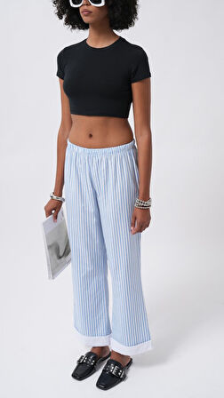 TUA MODA Paça Şerit Detay Çizgili Pantolon