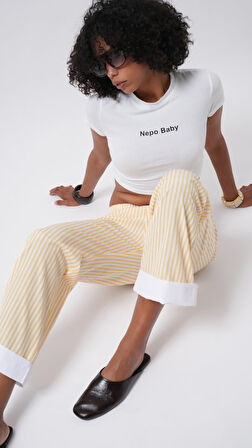 TUA MODA Paça Şerit Detay Çizgili Pantolon